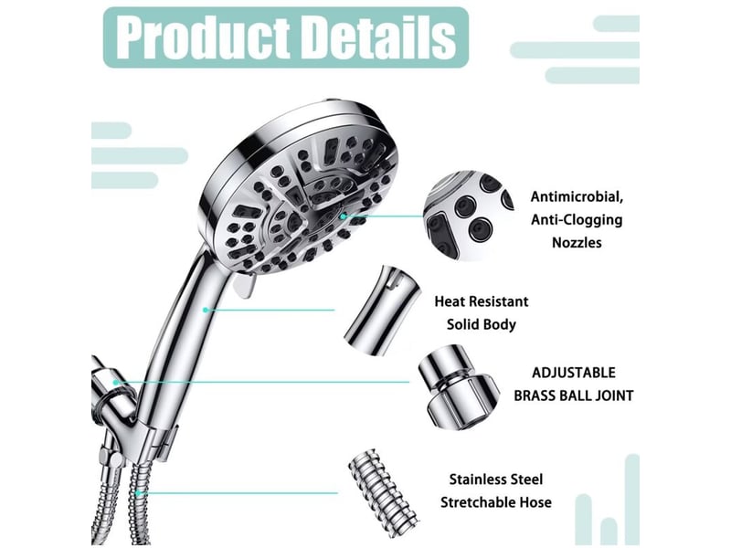  Douchette haute pression 8+2 modes – pommeau de douche à main avec tuyau inox 1,5 m, réglages de pulvérisation multiples  - Conforama C