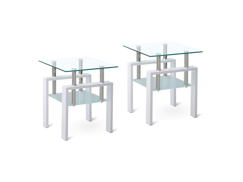  Lot de 2 tables d'appoint carrés en verre trempé transparent avec tablette  - Conforama A