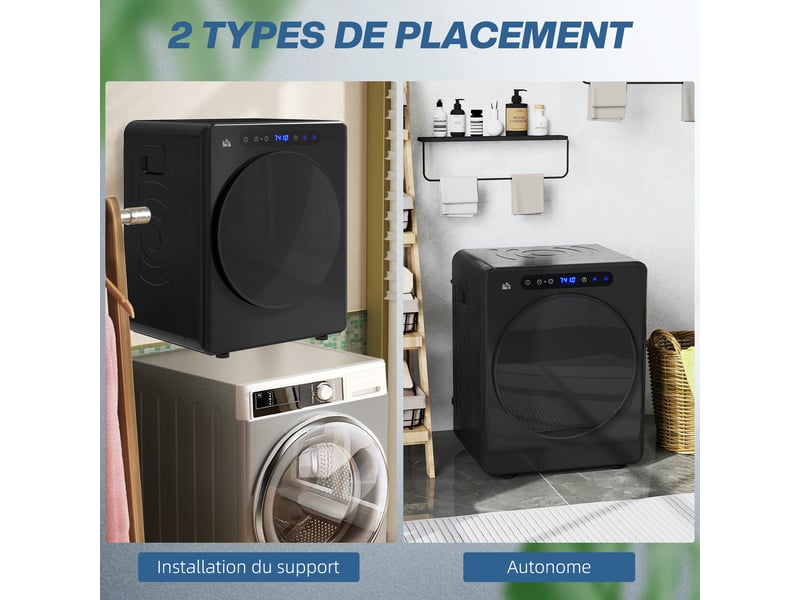 Sèche linge à évacuation, sèche-linge électrique 1000 w 3 kg, modes extra dry et eco, minuterie, noir, acier inoxydable - Conforama W