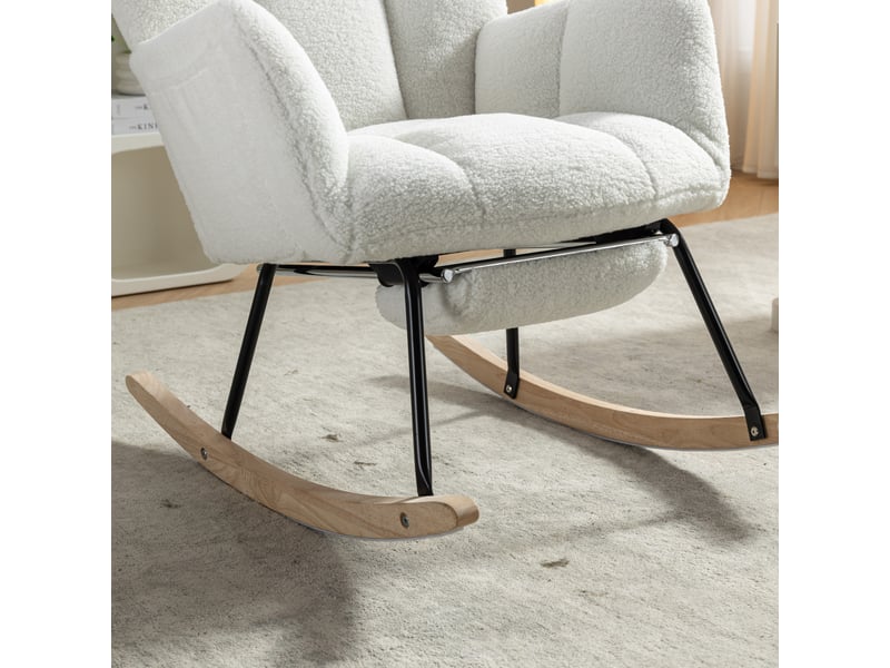  Rocking chair blanc en tissu teddy, fauteuil relax avec repose-pieds escamotable pour salon et chambre  - Conforama W
