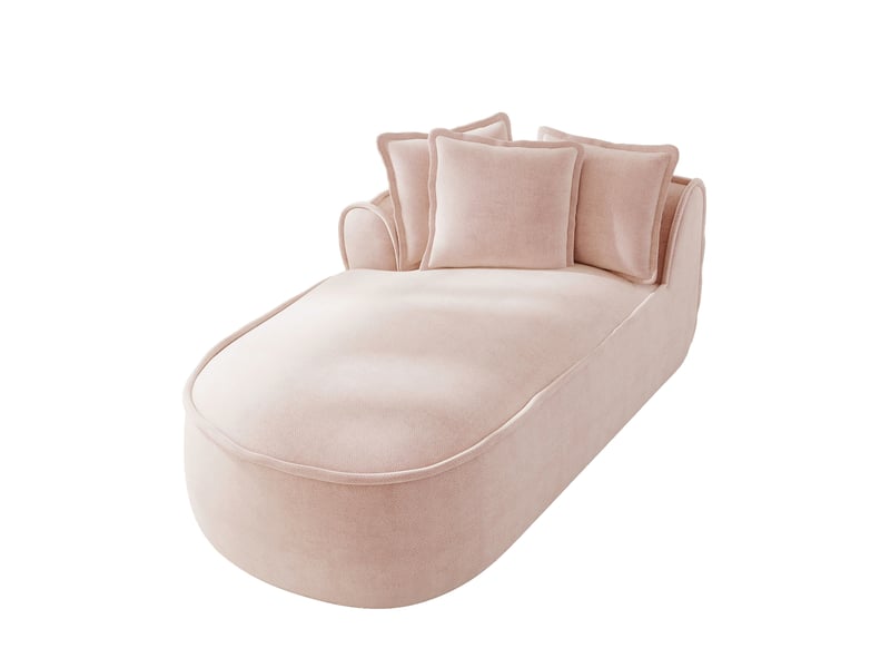 Canapé méridienne gauche 2 places en chenille rose avec coussins inclus et assise profonde 164 cm - Conforama A