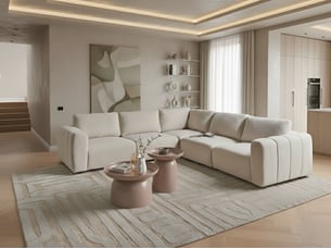 Canapé d'angle gauche fixe BELIANI 5 places Tissu blanc avec coffre de rangement