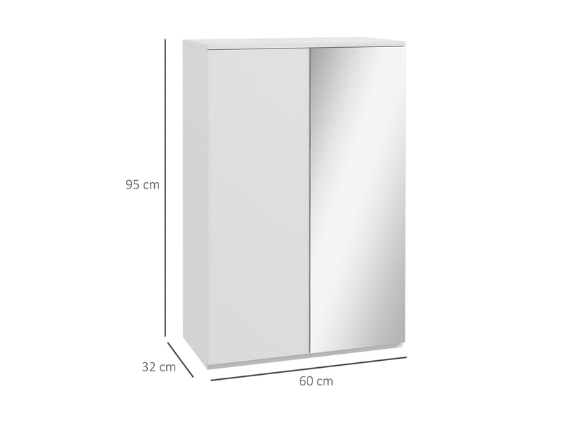  Meuble à chaussures avec miroir pour 18 paires de chaussures, 5 étagères réglables, pour entrée, 60 x 32 x 95 cm, blanc  - Conforama D