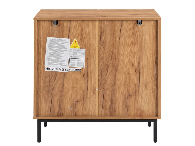 Buffet 2 portes avec rotin pe et étagères réglables, bois naturel, 70 cm - Conforama A