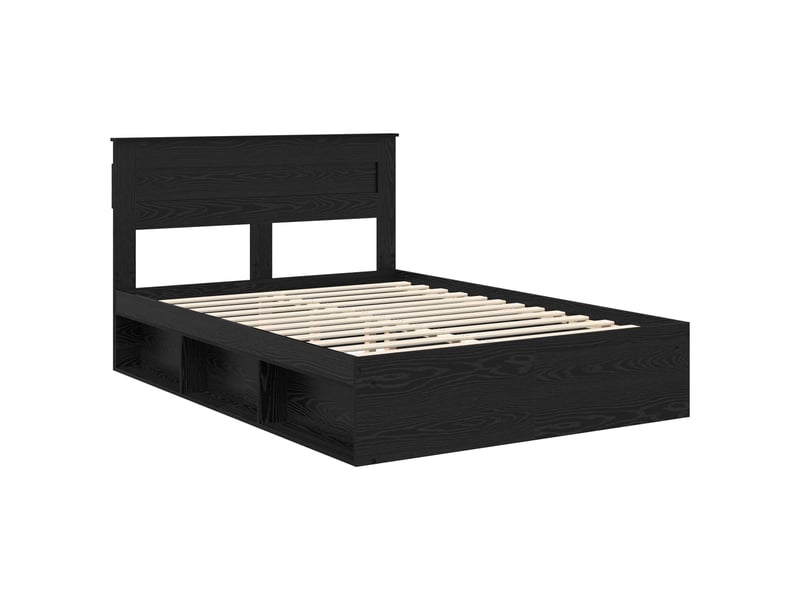  Lit double- lit adulte -  cadre de lit uni noir 150 x 200 cm bois de pin massif  - Conforama C