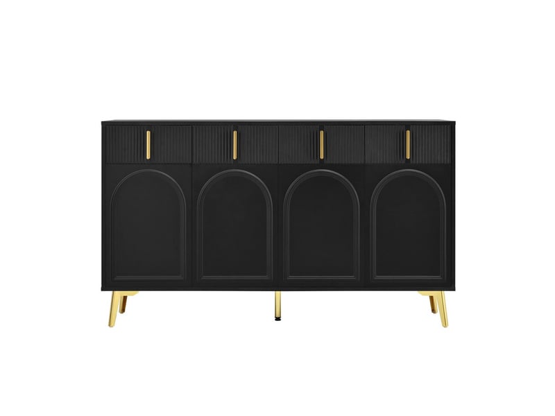  Buffet, 140 x 38 x 82 cm, 4 portes, 4 tiroirs, meuble de rangement avec stratifié amovible, pour salon et salle à manger, noir  - Conforama A