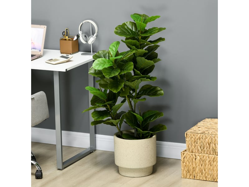  Lot de 2 plantes artificielles figuiers artificiels à feuilles arbre artificiel avec pot hauteur inclus 110 cm vert  - Conforama R