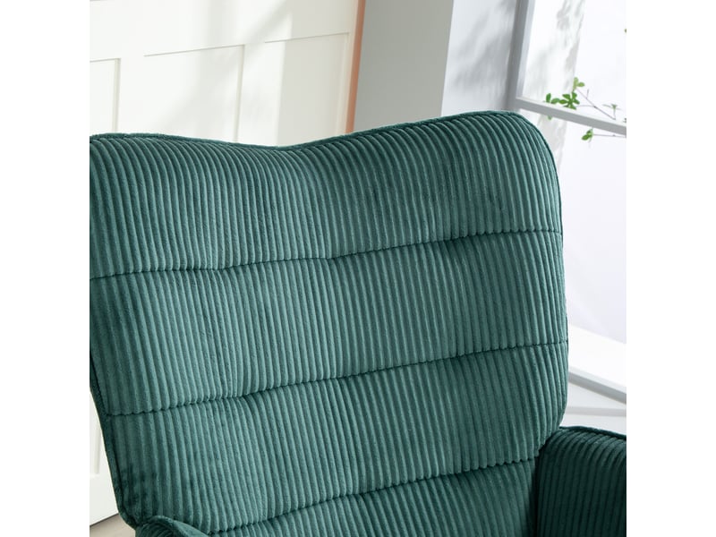  Fauteuil à bascule vert foncé en velours côtelé avec accoudoirs, fauteuil de relaxation pour salon et chambre, charge 120 kg  - Conforama D