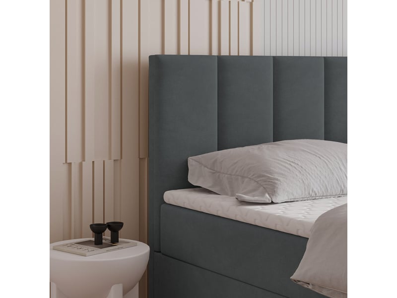 Boxspring meril 200x200 cm, lit complet avec matelas, gris - Conforama D