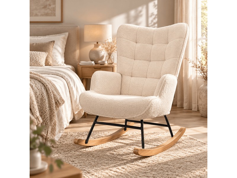  Chaise à bascule, fauteuil a bascule avec polaire sherpa, allaitement fauteuil pour salon, chambre, balcon, beige  - Conforama W