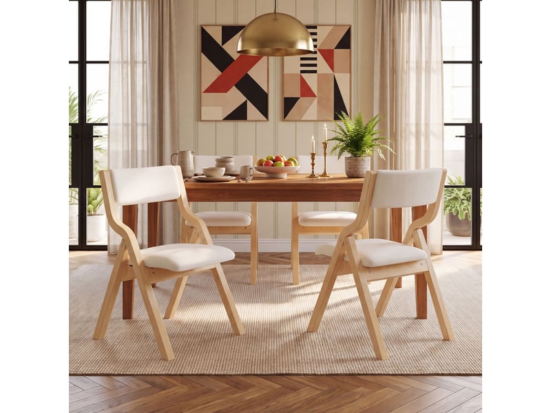  Chaise de salle à manger pliantes chaise repas bois massif rangement facile assise confortable tissu respirant lin beige style moderne  - Conforama B