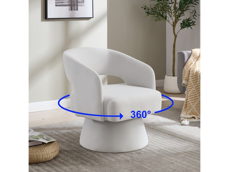  Fauteuil pivotant 360° avec dossier ergonomique et assise rembourrée en chenille beige, 68 × 66 × 47 cm  - Conforama C