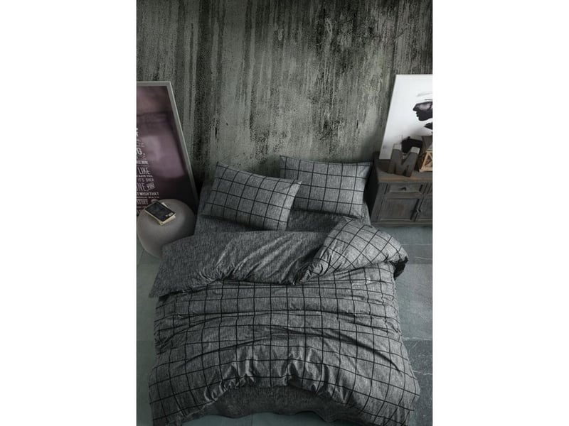 Parure housse de couette coton renforcé noir 240x220 avec 2 taies 60x60 fermeture boutons 108CZY61214 - Conforama C