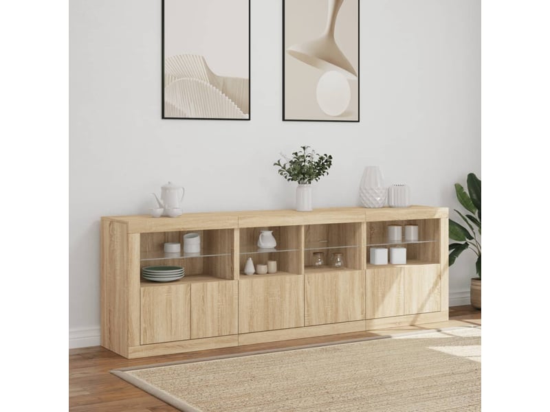  Buffet - bahut - meuble de rangement avec lumières led chêne sonoma 202x37x67 cm  - Conforama D