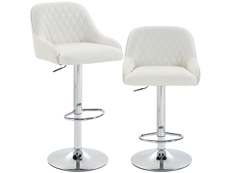  Ensemble de 2 tabourets de bar pivotants et réglables en hauteur avec dossier, similicuir, blanc  - Conforama A