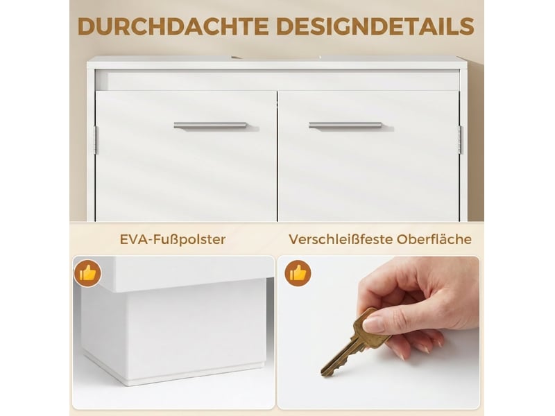  Meuble sous vasque à découpe en u avec 2 portes et étagère réglable pour salle de bain en mdf blanc 60 × 30 × 60 cm  - Conforama D