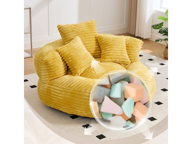  Canapé en velours côtelé moutarde avec dossier haut, accoudoirs et rangement intégré 108x108x52 cm  - Conforama D