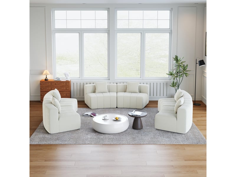  Canapé 6 places - 444.5x222x73.6 cm - canapé demi-lune modulaire incurvé chenille avec coussins, sans montage - beige  - Conforama D