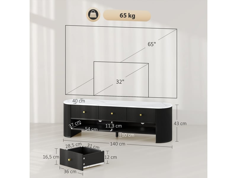  Meuble tv garanon design ovale effet marbre blanc  - Conforama C