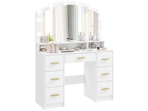 Coiffeuse 7 tiroir(s) Miroir Led avec 0 tabouret(s) inclu(s)  PANGIVO   coloris blanc