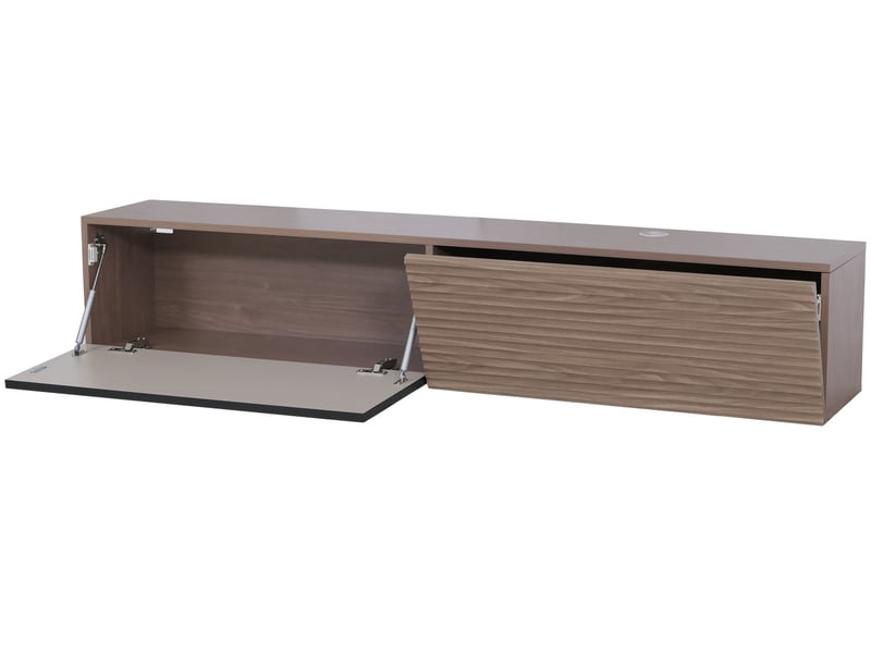  Meuble tv hwc-q84, meuble tv bas, fixation murale, compartiments rabattables, structure 3d, mdf mélaminé, 30 x 160 x 30 cm - aspect noyer clair  - Conforama D