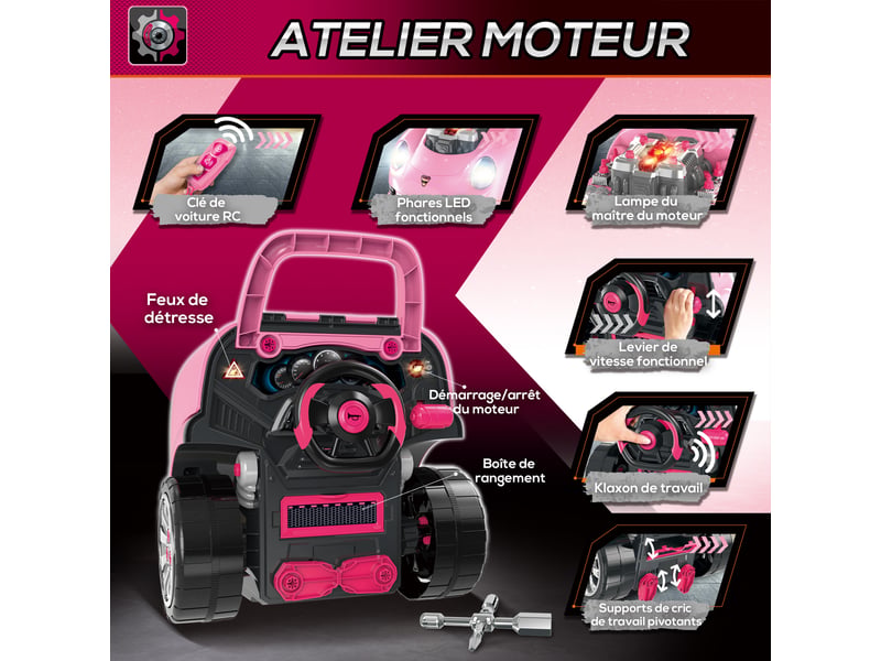  Camion mécano 2 en 1 jouet bricolage enfant jeu d'imitation mécanicien nombreux qccessoires total de 61 pièces rose  - Conforama R
