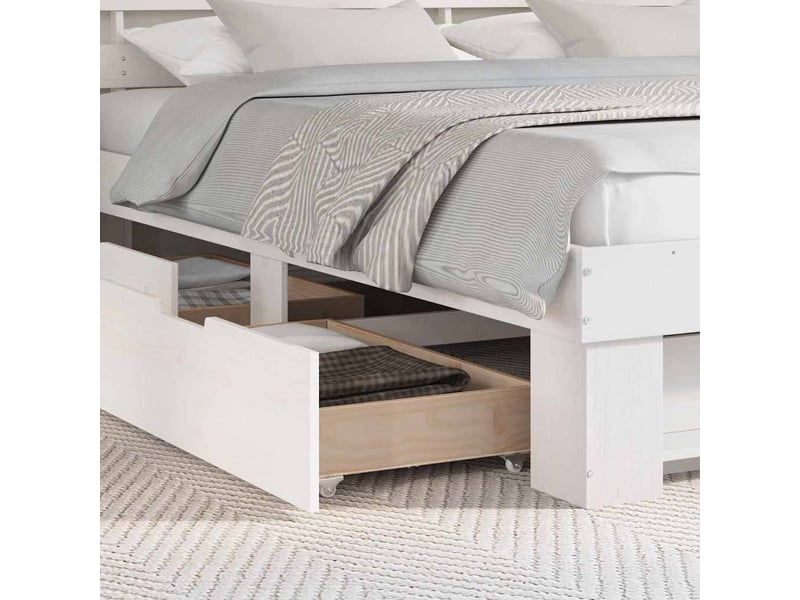  Lit double- lit adulte -  cadre de lit avec tête de lit blanc 180 x 200 cm pin massif  - Conforama C