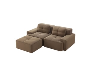 Canapé modulable d'angle en l,204x177x69cm,canapé 2 places sans structure avec 1 pouf,en velours côtel,rembourrage haute densité 32d - marron