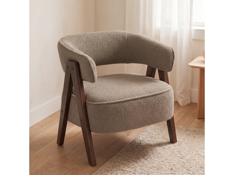  Fauteuil de salon en tissu bouclette, chaise rembourrée, assise large, dossier ergonomique, 70 x 64 x 71 cm, marron  - Conforama C