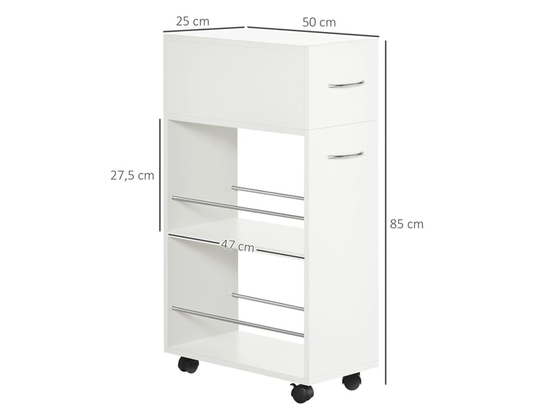  Desserte de cuisine 1 tiroir et 2 étagères à roulettes blanc 25 x 50 x 85 cm  - Conforama C