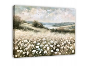 Tableau décoration murale impression sur toile fleurs sauvages prairie beige - 100x70 cm - tableau décoration murale chambre et salon