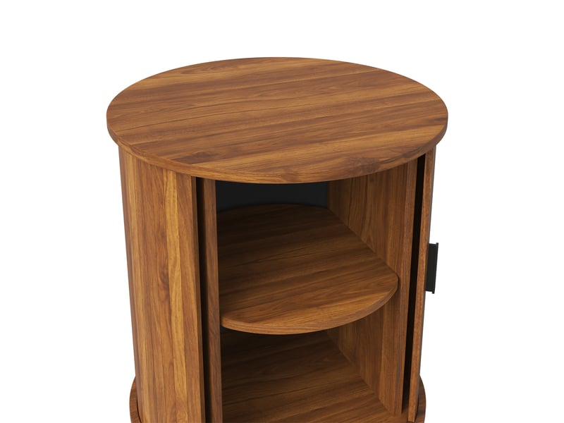  Bout de canapé rond 48 x 48 x 65 cm avec porte coulissante, rangement 2 niveaux, décor noyer  - Conforama E