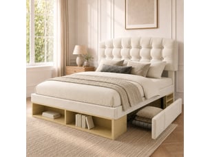 Lit avec rangement 140x190 cm <strong></strong> <strong>Fay Lum</strong> coloris beige