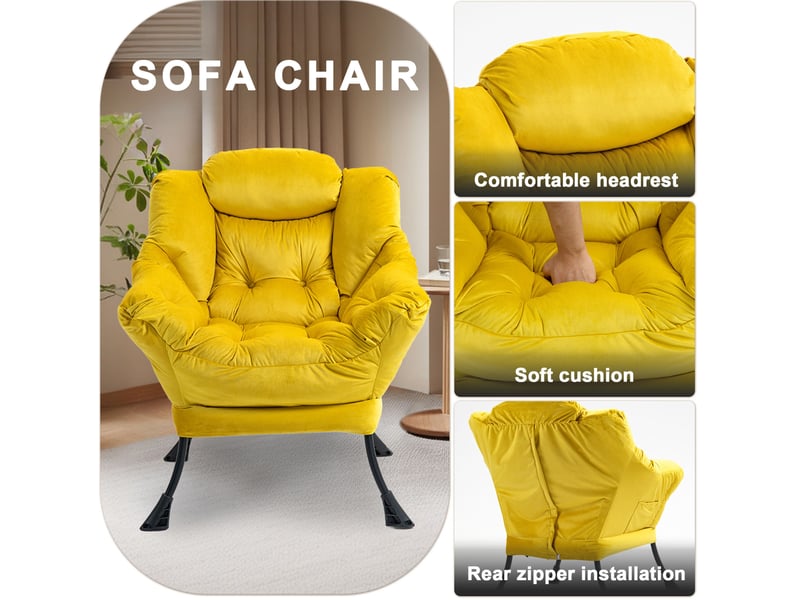  Fauteuil de détente modenvie jaune avec poche latérale structure en métal 75 x 80 x 85 cm  - Conforama D