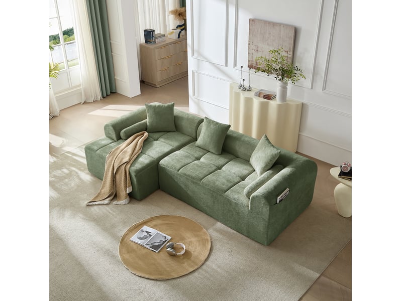  Canapé d'angle 263x132,5x68 cm en chenille vert  - Conforama C