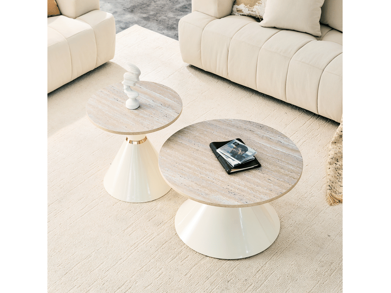 Lot de 2 tables basses gigognes ø70x42.5 cm et ø50x50.5 cm en métal coloris bois  - Conforama D