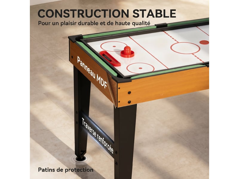  Table multijeux 5 en 1 babyfoot billard air hockey ping-pong et basket accessoires 134x108x144cm marron noyer  - Conforama E