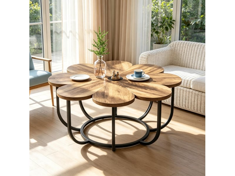 Table basse 100x100x50 cm métal bois noir et marron - Conforama B