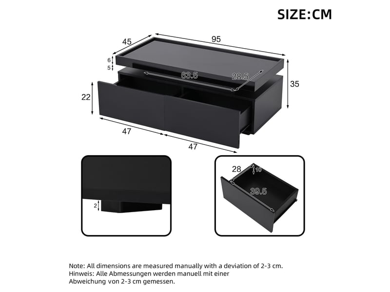  Table basse 100x50x40, design moderne minimaliste avec led et 2 tiroirs table basse salon  - Conforama C
