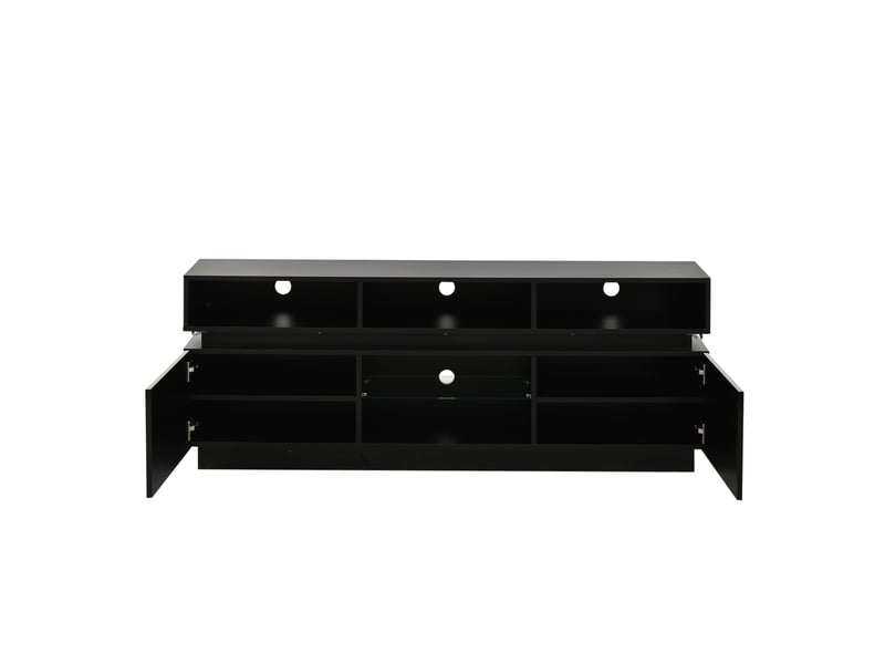  Meuble tv 160 cm noir, led, finition brillante, verre trempé et 10 espaces de rangement Fay Lum - Conforama D
