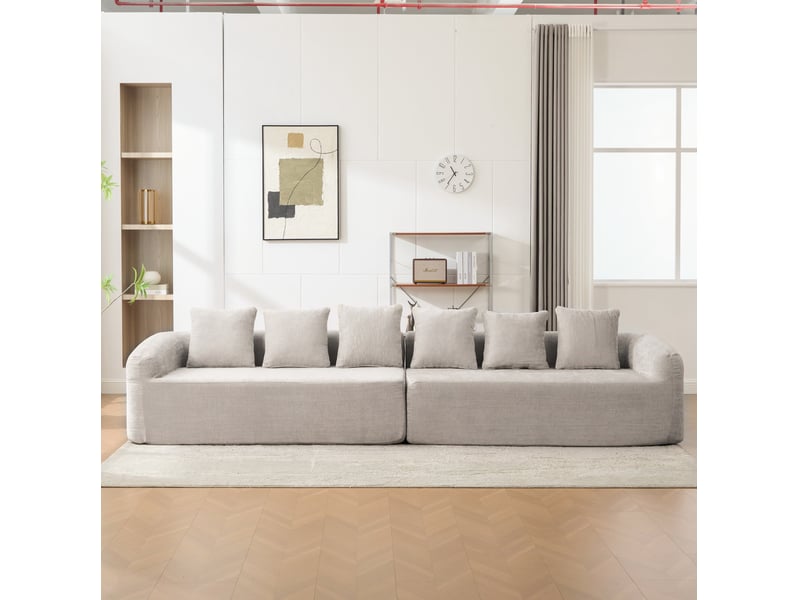Canapé modulaire 6 places en chenille gris - Conforama D