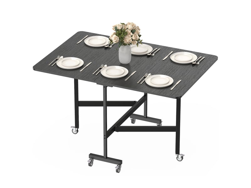  Table pliante de salle à mangercuisine pour 4 à 6 personnes avec 6 roulettes, table mobile et pliable pour petits espaces, 120 x 80 x 73 cm, noire  - Conforama B