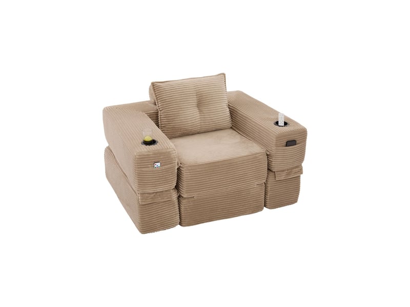 Canapé revêtement en tissu côtelé mousse haute densité garnissage à ressorts assise indéformable poche latérale porte-gobelet - Conforama A