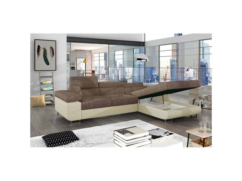  Canapé d'angle convertible amanda beige et crème – tissu effet lin – angle droit  - Conforama B