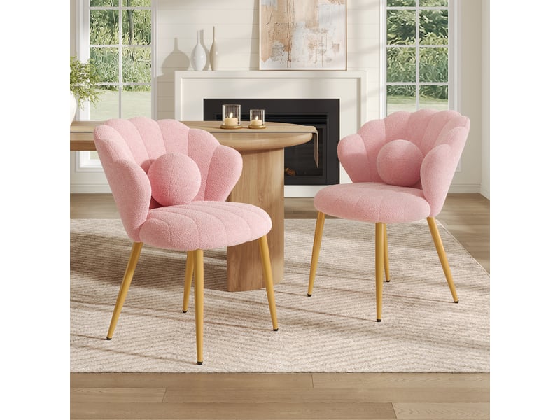 Lot de 2 fauteuils 60x62.5x83 cm tissu bouclé assise rembourrée dossier coquillage pieds en métal usage quotidien rose OPULERANE TRADING LTD - Conforama B