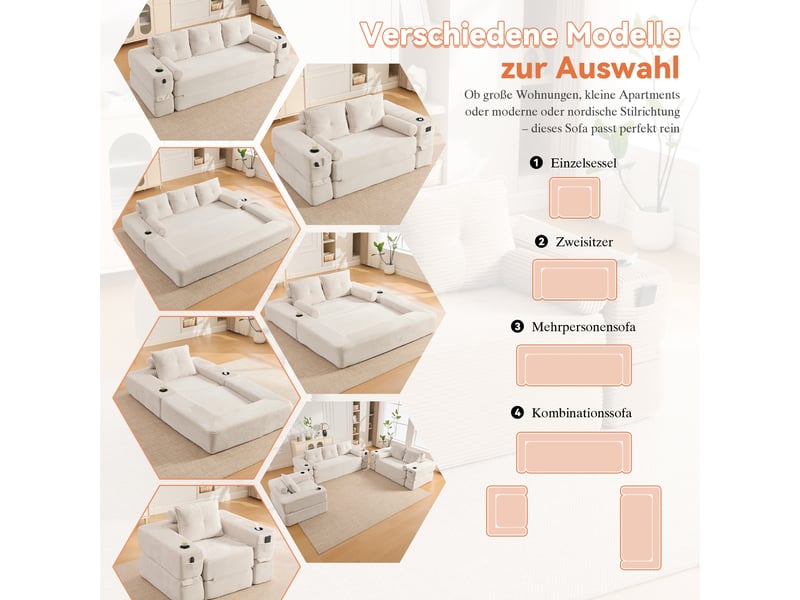 Canapé convertible, canapé-lit, porte-gobelets, 3 places, mobilier pour espace de vie, en velours tricoté  - Conforama W