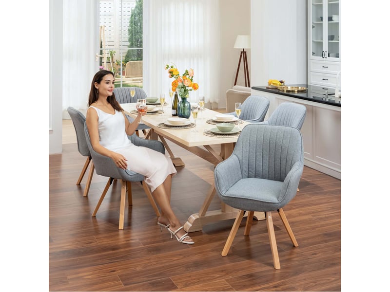 Lot de 6 chaise salle à manger scandinave fauteuil coiffeuse siège pivotant avec accoudoirs rembourré en tissu pieds en bois massif, gris - Conforama B