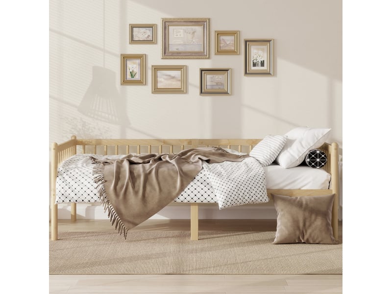 Lit simple 90x200 cm avec barrières sur 3 côtés en pin coloris naturel  - Conforama C