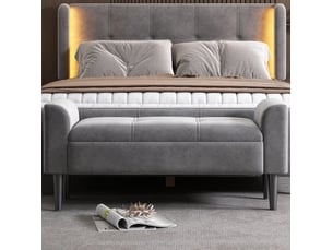 Banc de lit 116x44x56 cm, accoudoirs, motif matelassé, convient à plusieurs styles, mdf, meuble chambre, velours, gris