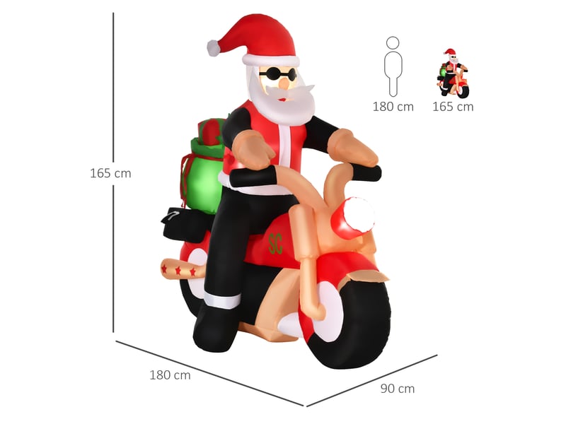  Décoration de noël extérieure gonflable père noël, avec souffleur, 1,65 m, rouge, blanc et noir  - Conforama E